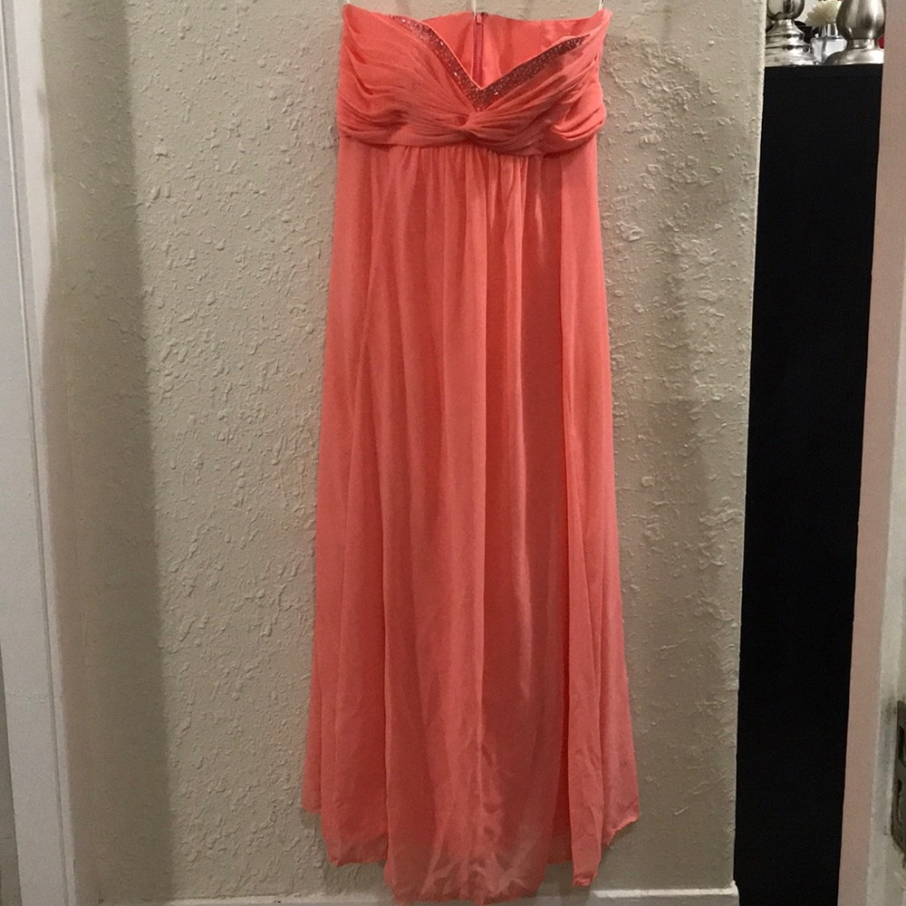 David’s Bridal Peach Floor length Strapless Dress